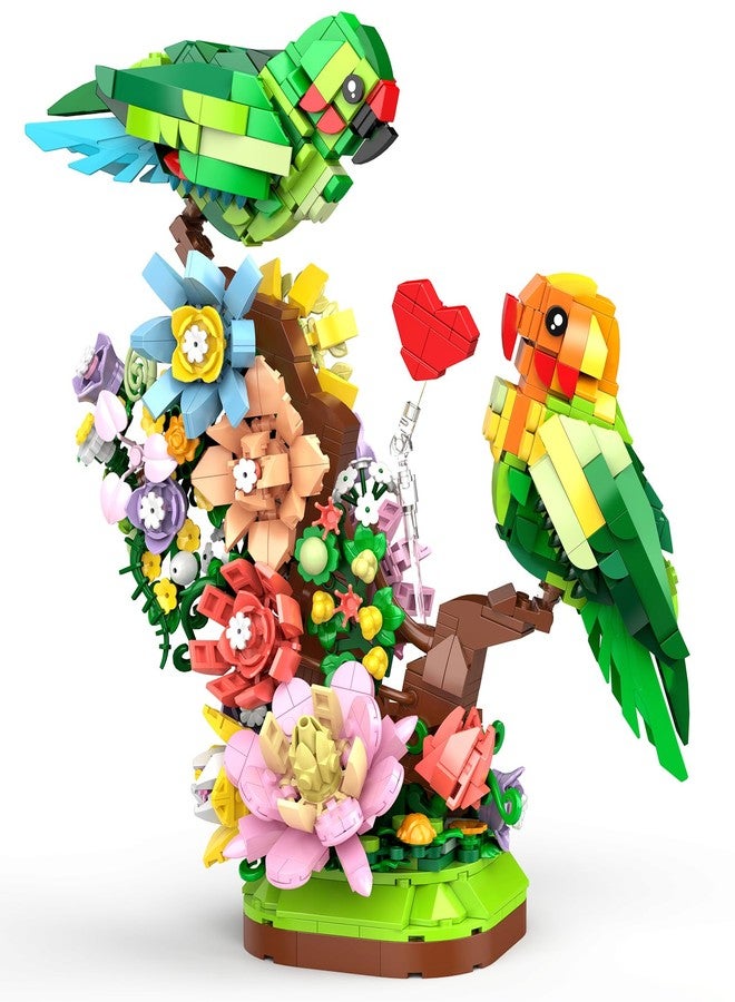 Vziimo Flowers & Love Bird Building Set for Adults, Flower Parrot Botanicals Decor Model Kit with LED, Animal Toys Gifts Ideas for Adults and Teens Age 14+ (1050 PCS) - Image 1